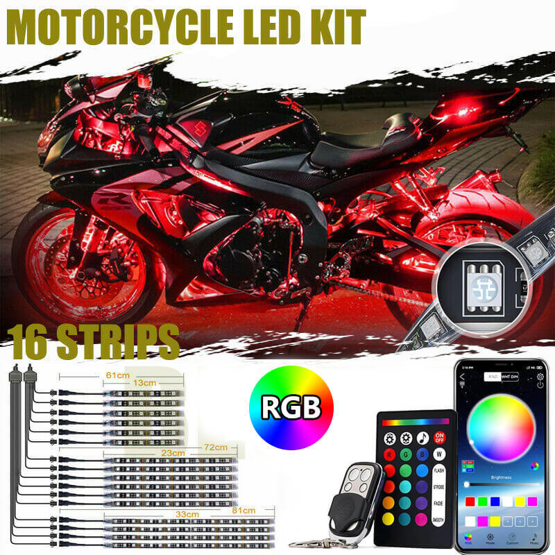 特別価格16 Pcs Motorcycle LED Light Kit, Magic RGB Underglow Light with APP/RF Control Million Color Waterproof Underbody Accent Lights with M並行輸入 Million-Color 16 Piece Motorcycle LED UnderGlow Flexible Neon